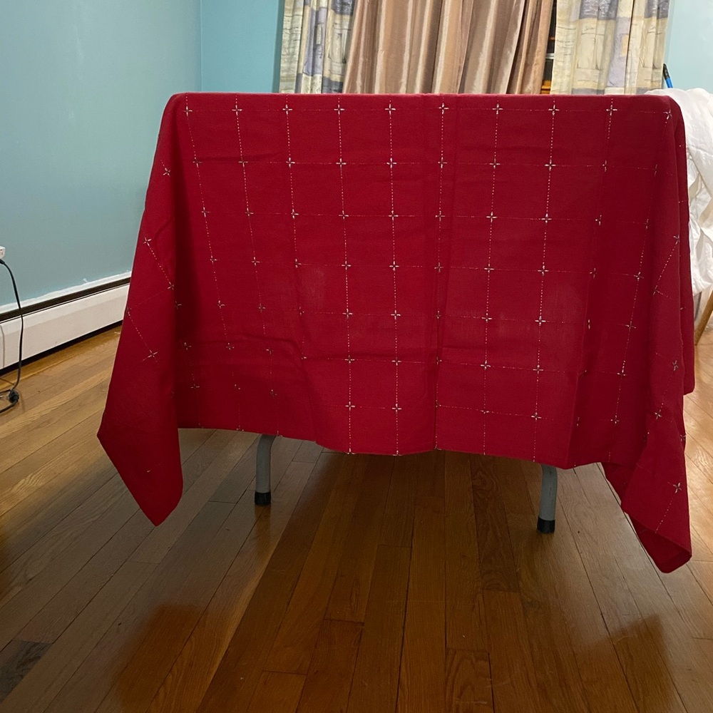 Red Tablecloth with Subtle Pattern - Picture 3 of 5